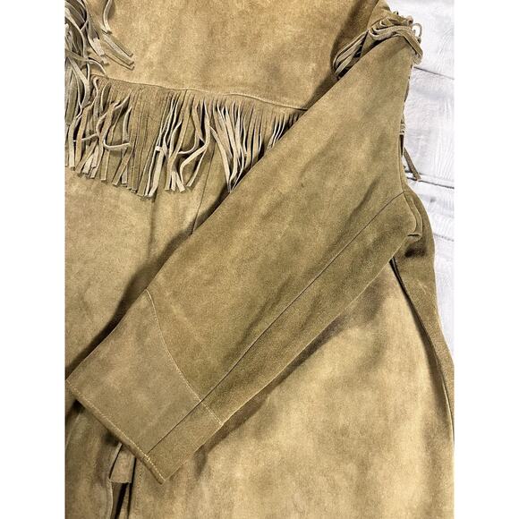 J. Peterman Frontiersman Brown Suede Men’s XXL Fringe Leather Western Jacket VTG - Picture 15 of 16